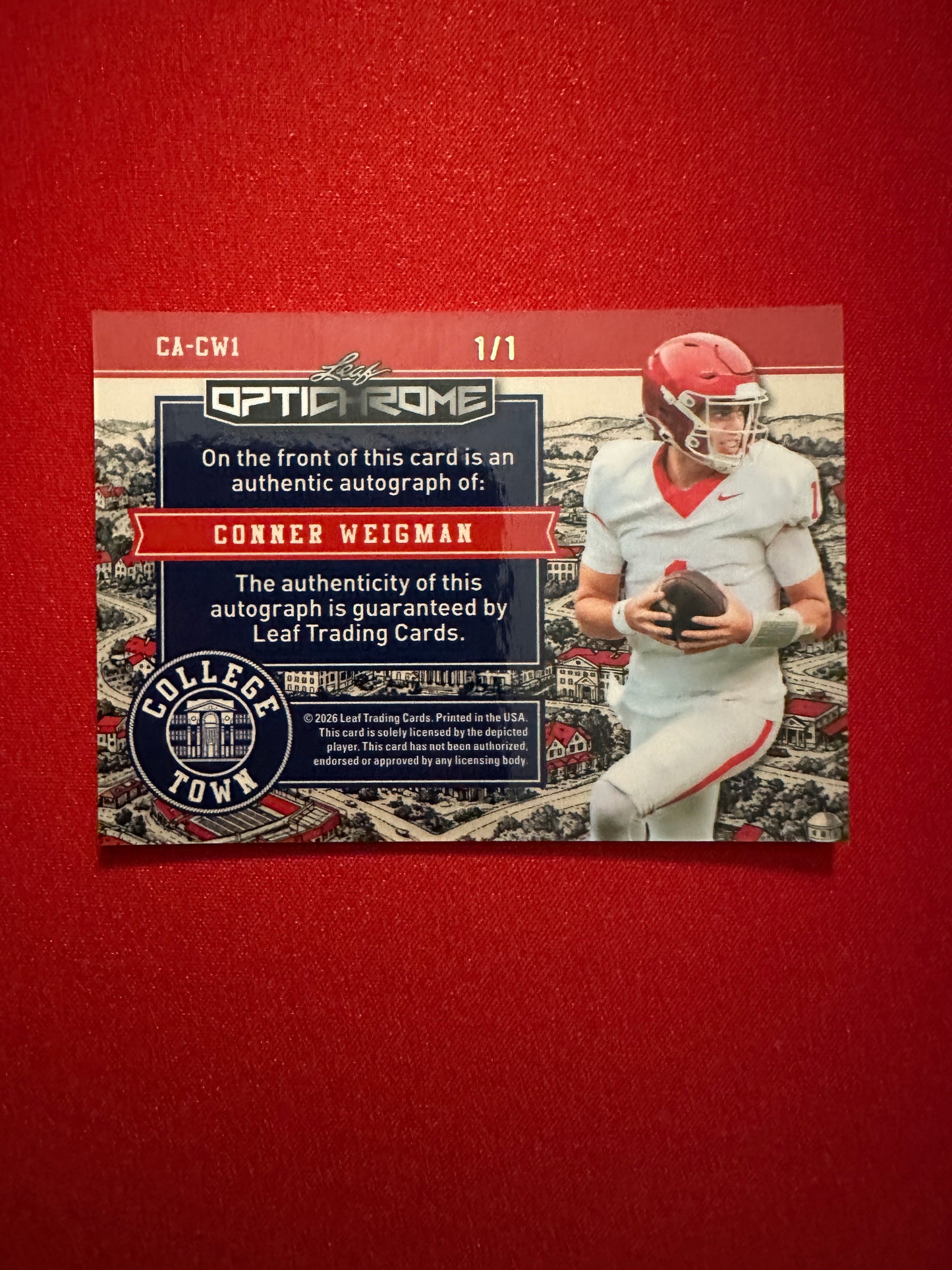 2026 Leaf Optichrome Conner Weigman COLLEGE TOWN CRYSTAL AUTO 1/1 Aggies QB