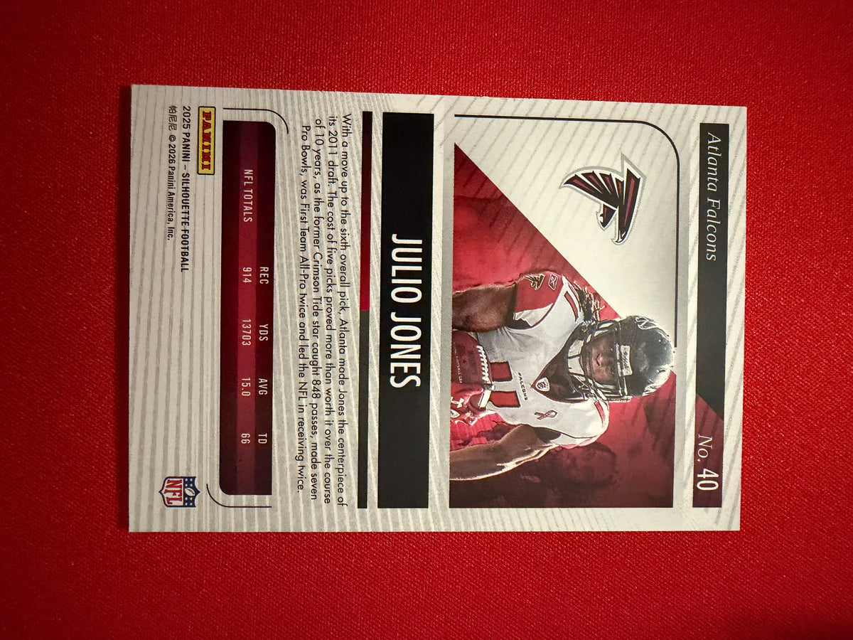 Julio Jones 2025 Panini Silhouette Jumbo Memorabilia /99 Base /49 2-Card Lot