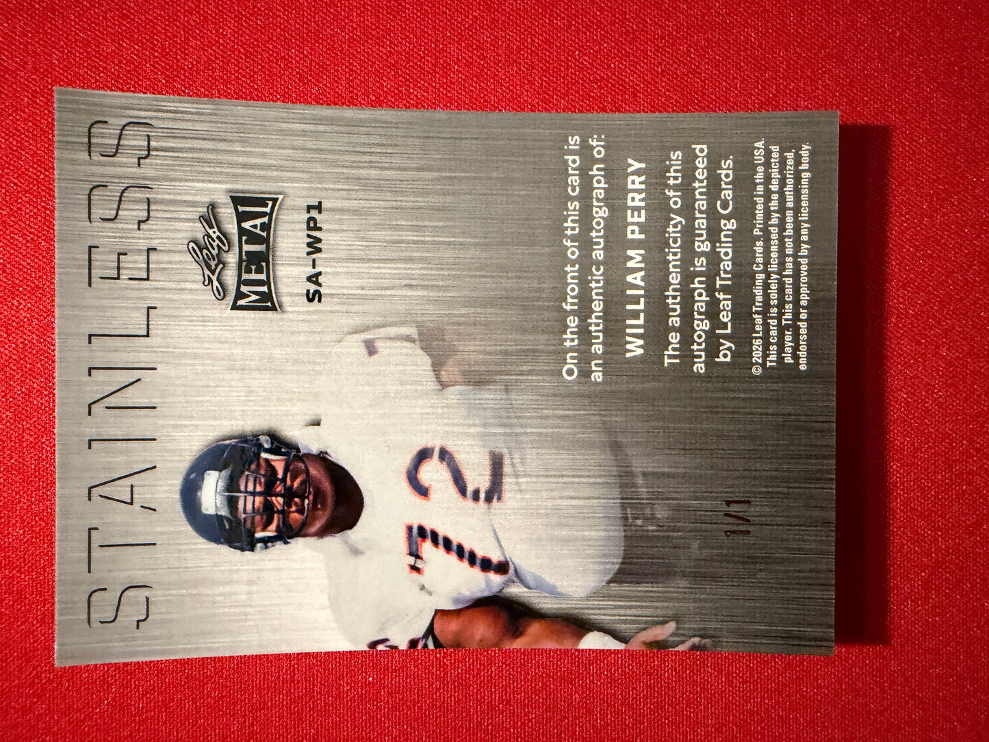 2026 Leaf Metal Football William Perry Stainless Auto Black Crystal 1/1