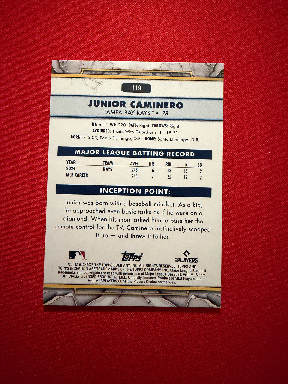 2025 Topps Inception Junior Caminero Base #119