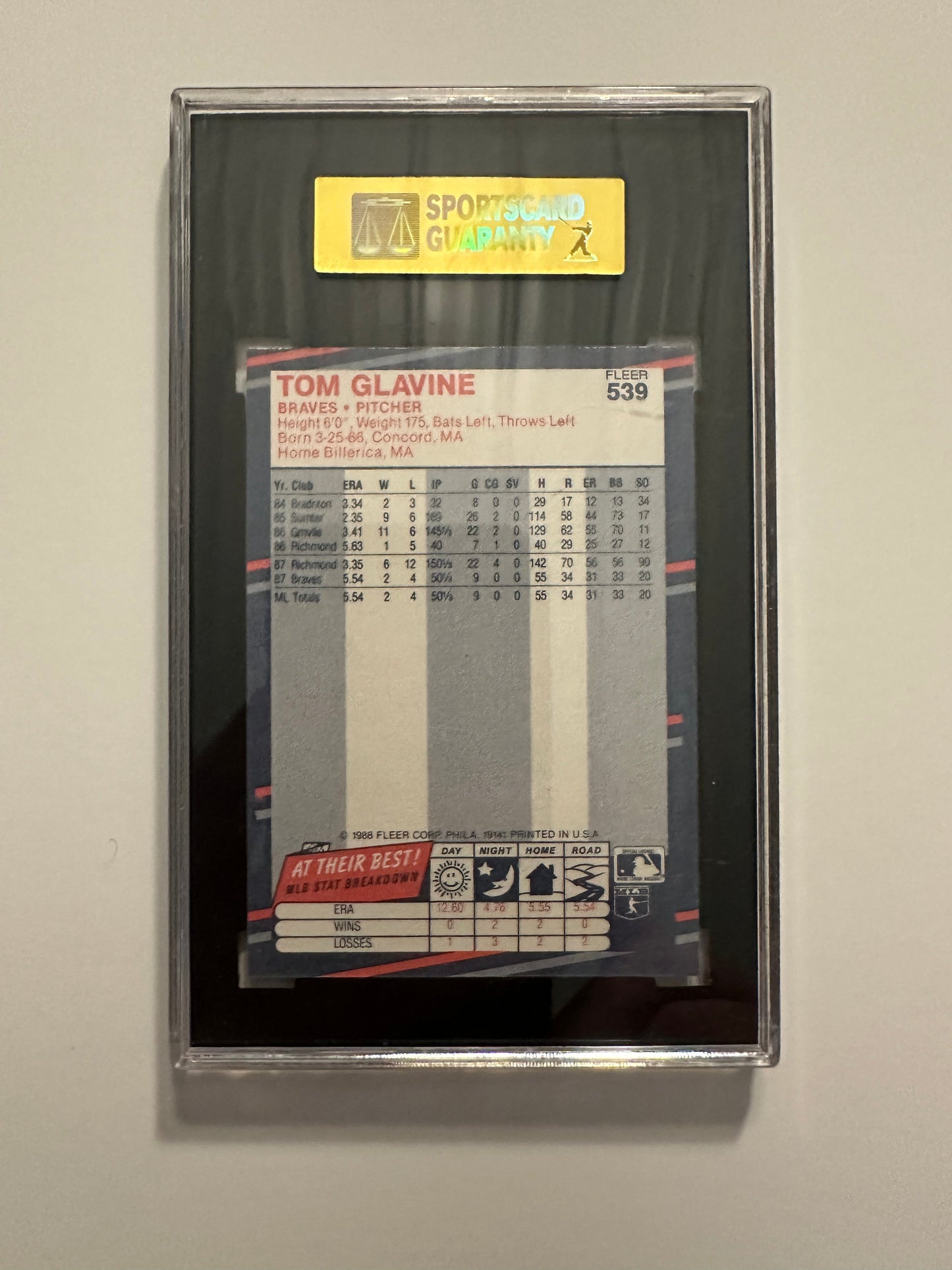 Tom Glavine #539 SGC/PSA Graded Mint 9 (1988 Fleer)