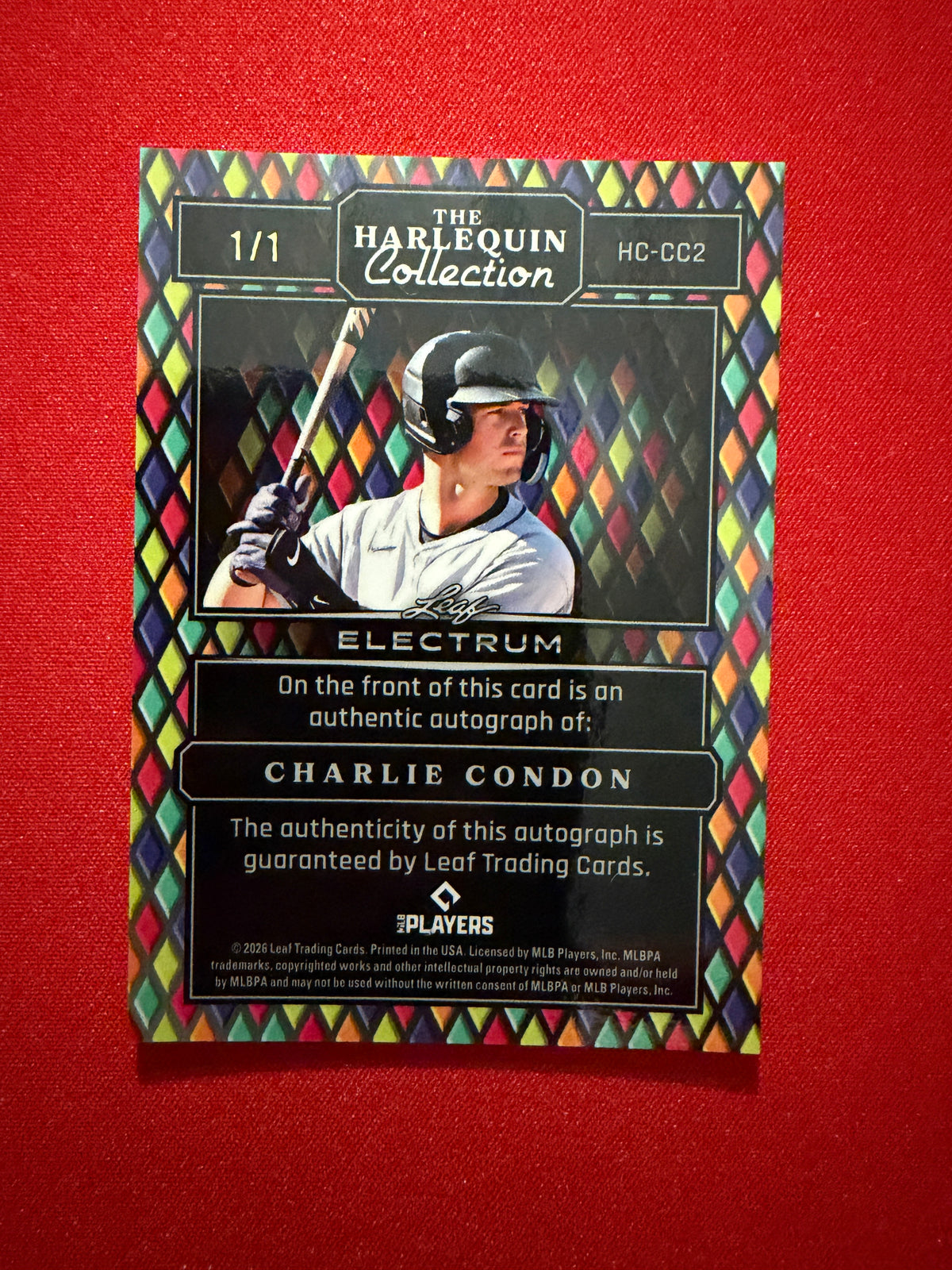 Charlie Condon 2026 Leaf Electrum Harlequin Auto Gold 1/1