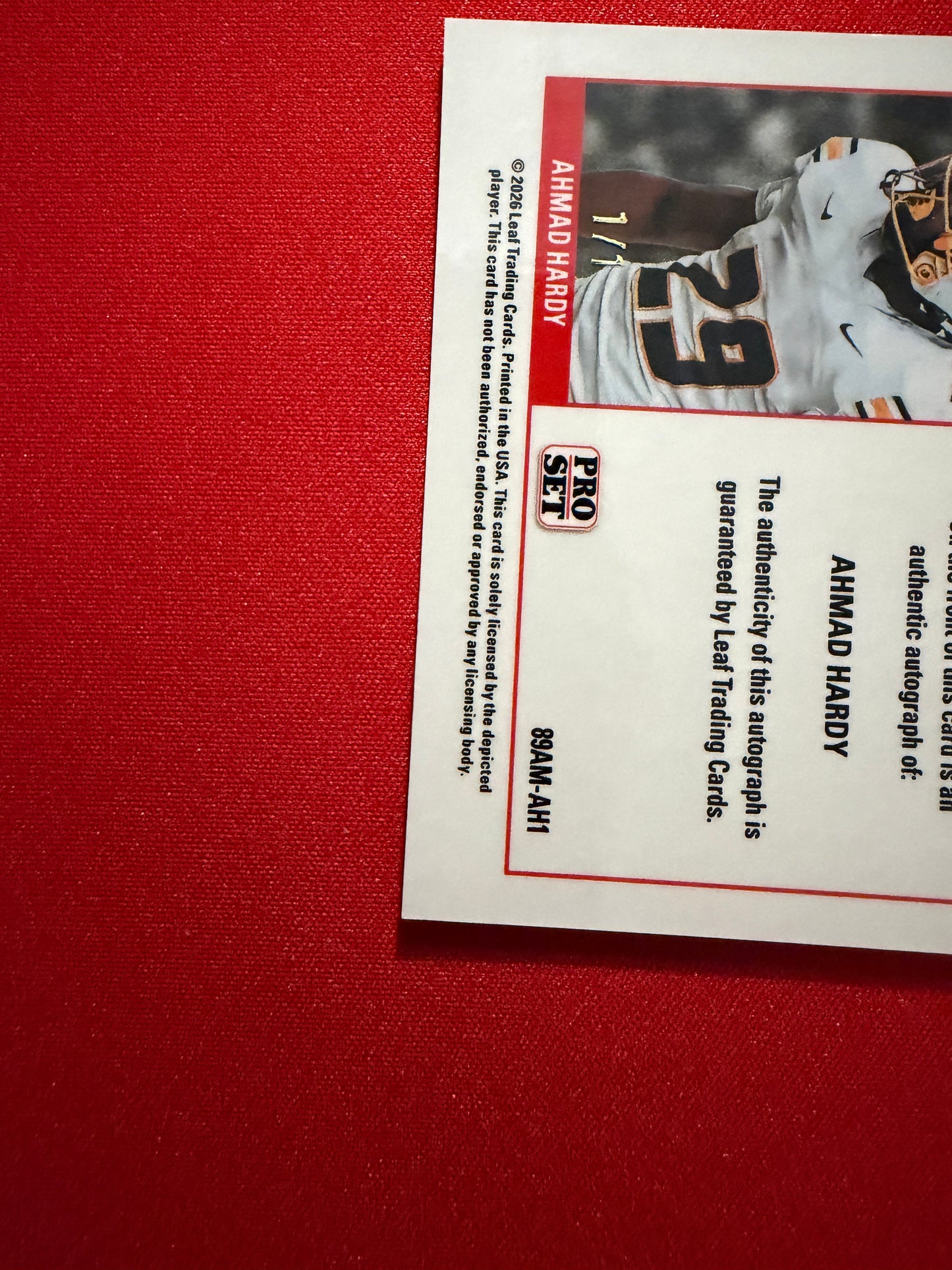 Ahmad Hardy 2026 Leaf Pro Set Metal Football 1989 Mini Auto Red 1/1