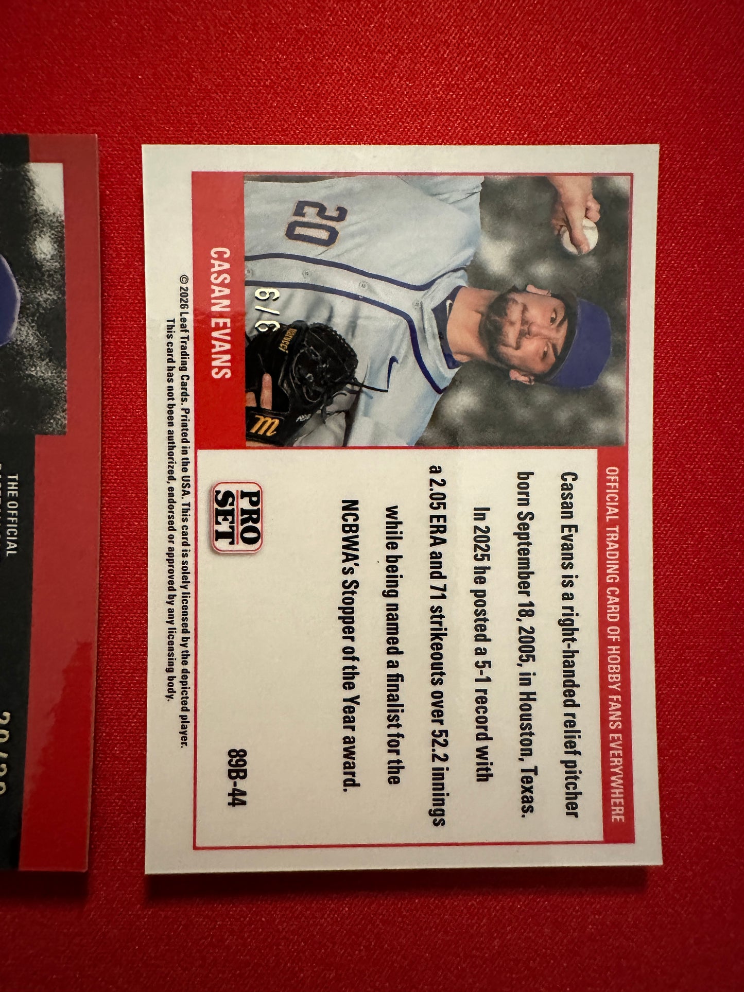 Casan Evans 2026 Leaf Pro Set Two-Card Prospect Lot
