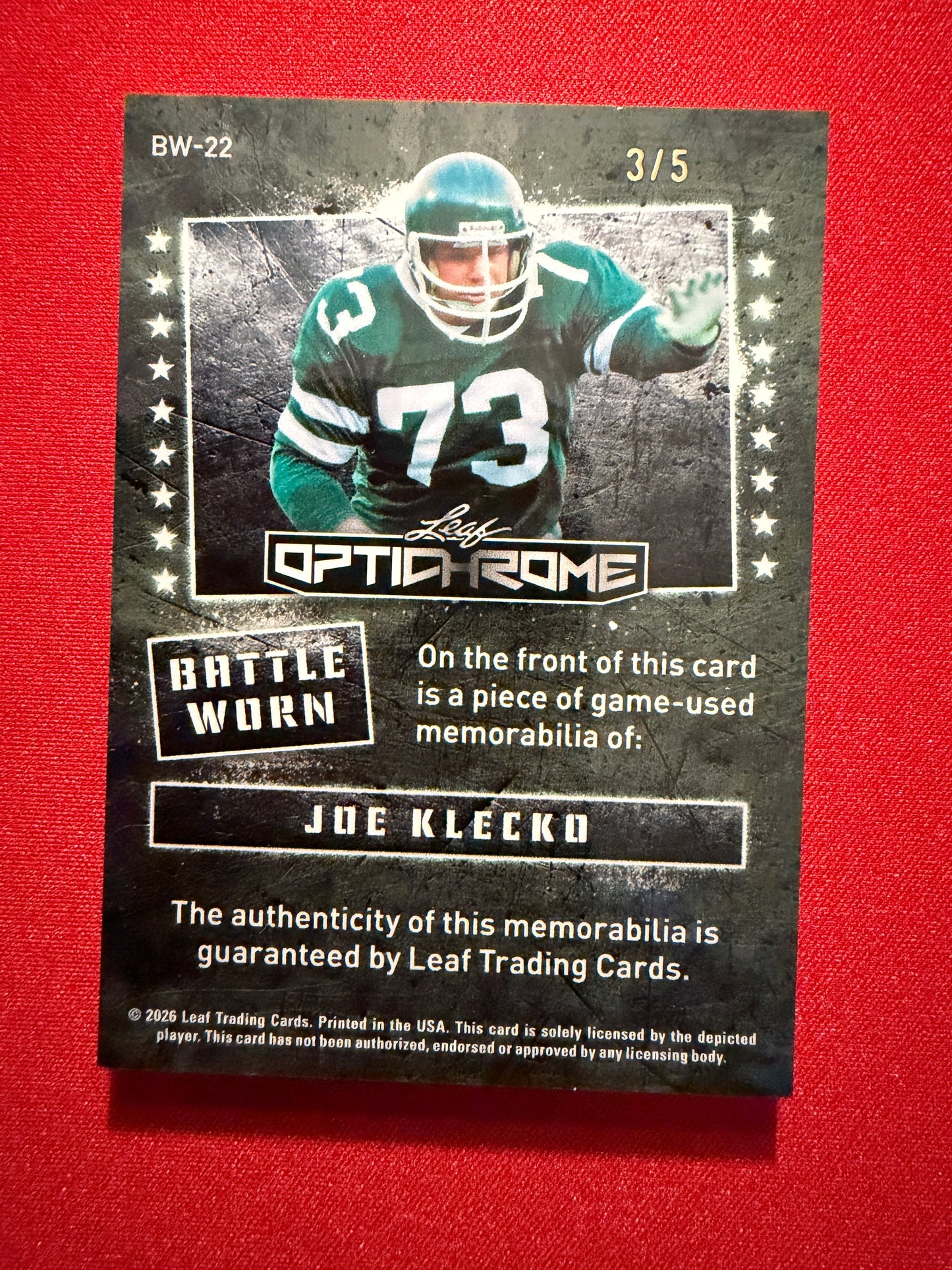 2026 Leaf Optichrome Football Battle Worn Joe Klecko Game-Used /5