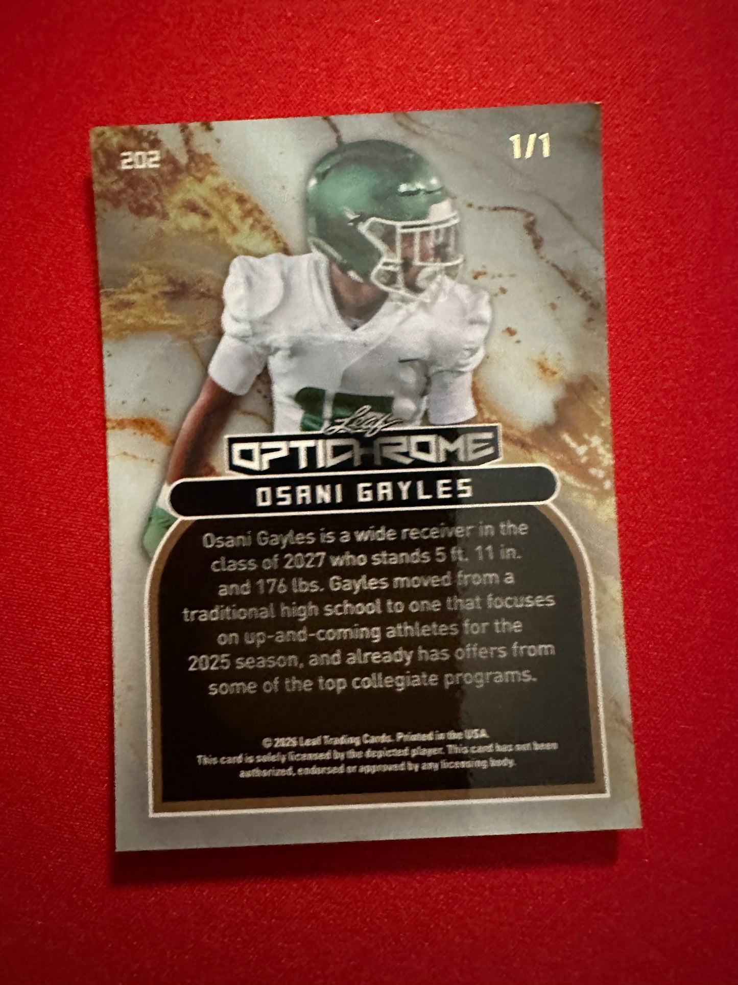 2026 Leaf Optichrome Osani Gayles TRUE 1/1 GREEN PRISMATIC IMG WR Color Match