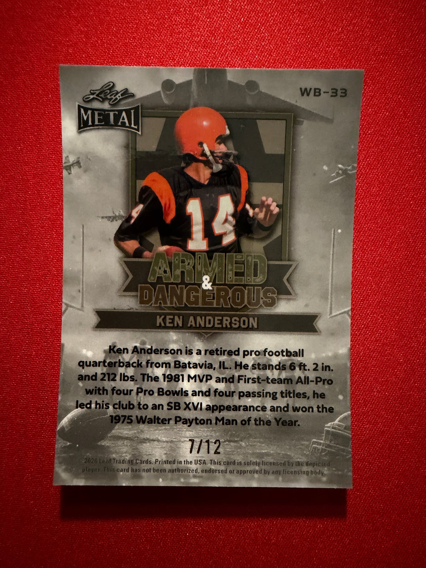 2026 Leaf Metal Football Ken Anderson Armed & Dangerous Silver War /12