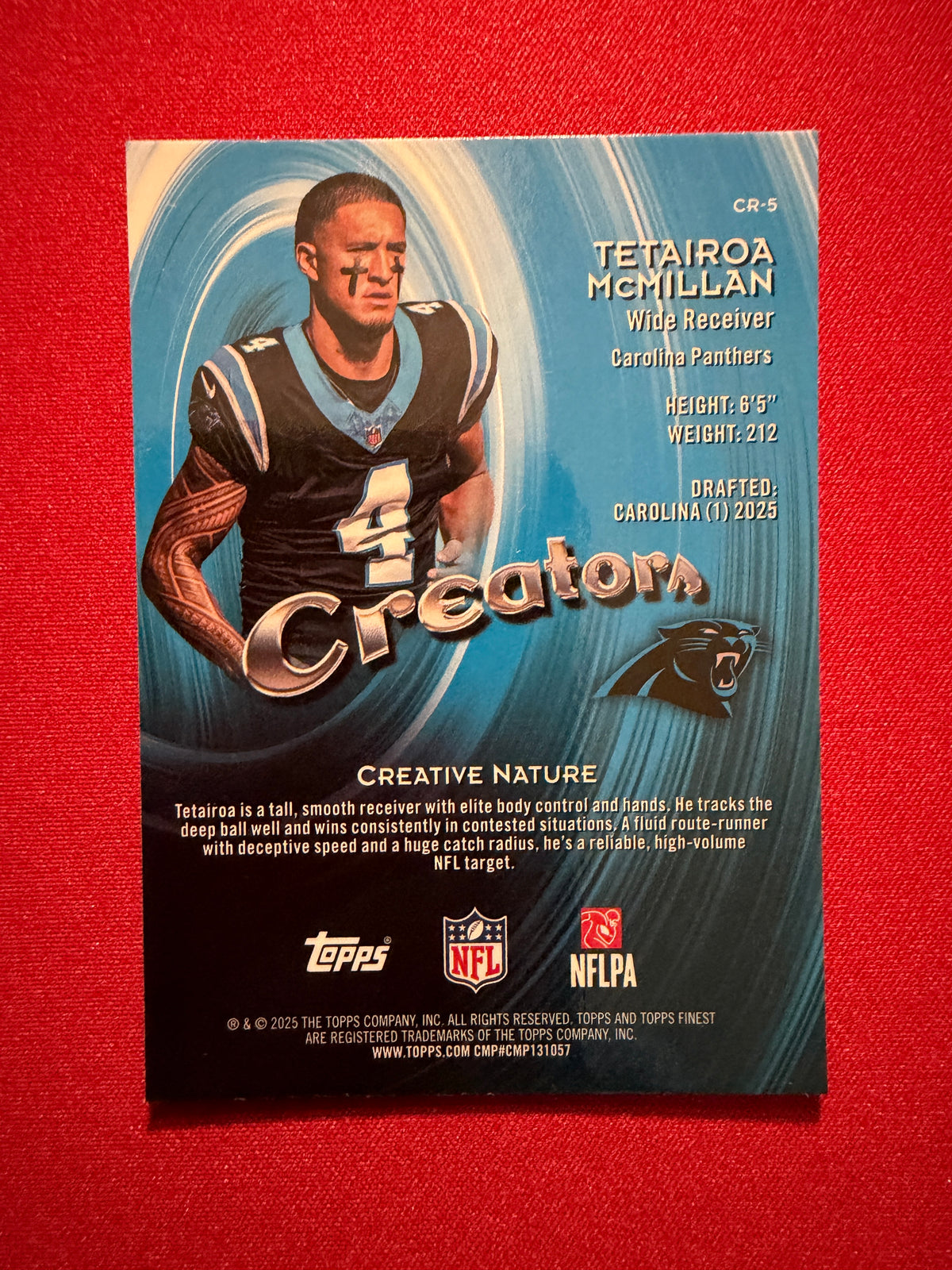 2025 Topps Finest Football Creators Tetairoa McMillan /75 CR-5