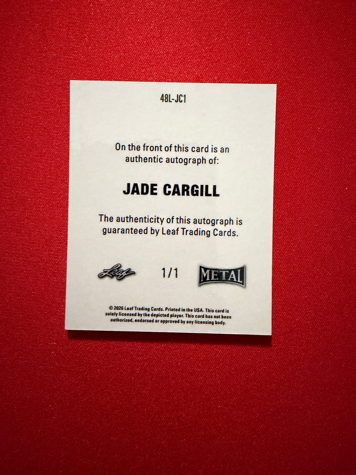 Jade Cargill 2026 Leaf Metal Ring Kings 1948 Auto Gold 1/1