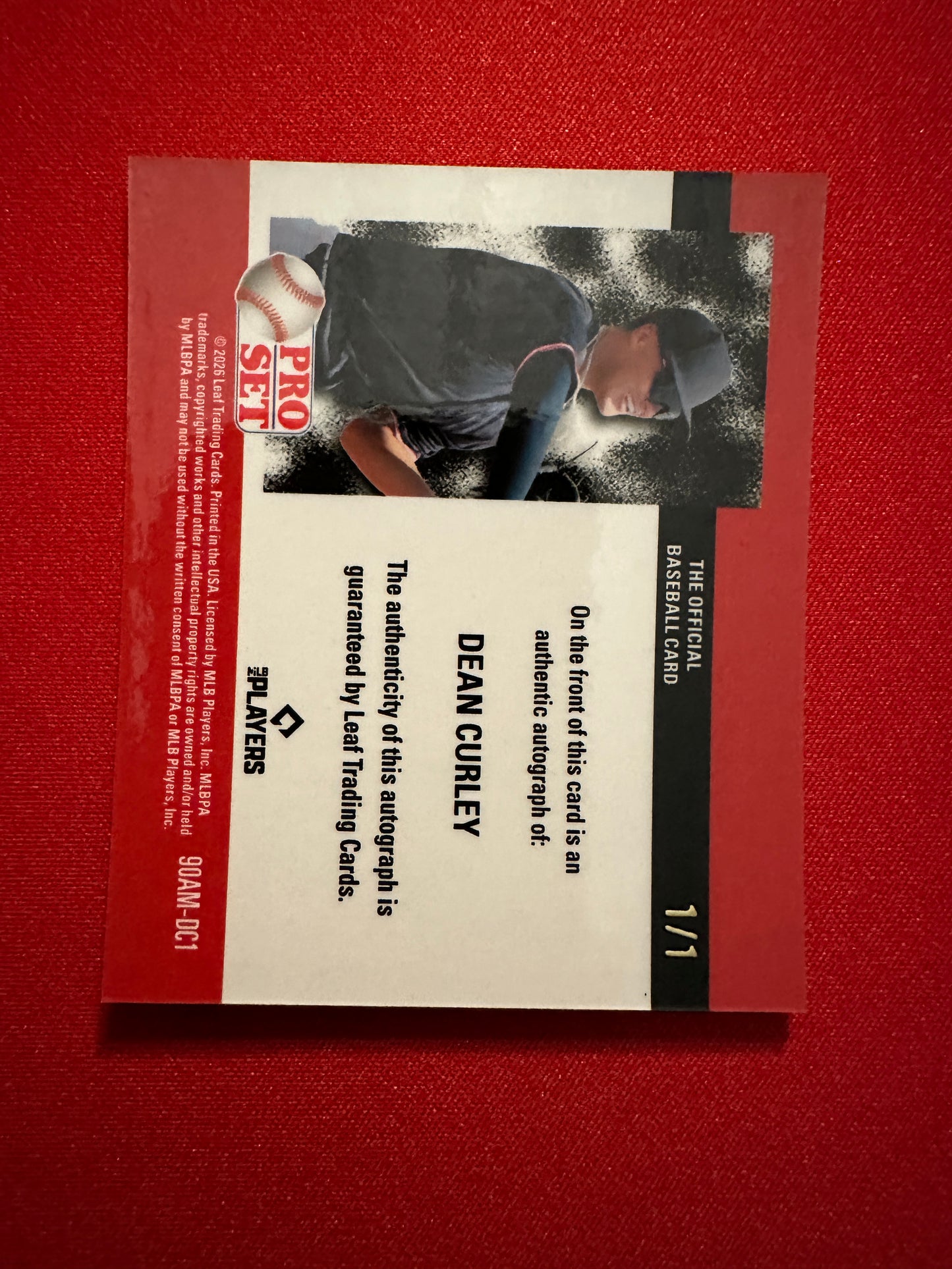 Dean Curley 2026 Leaf Pro Set 1990 Mini Purple Prismatic 1/1 Autograph
