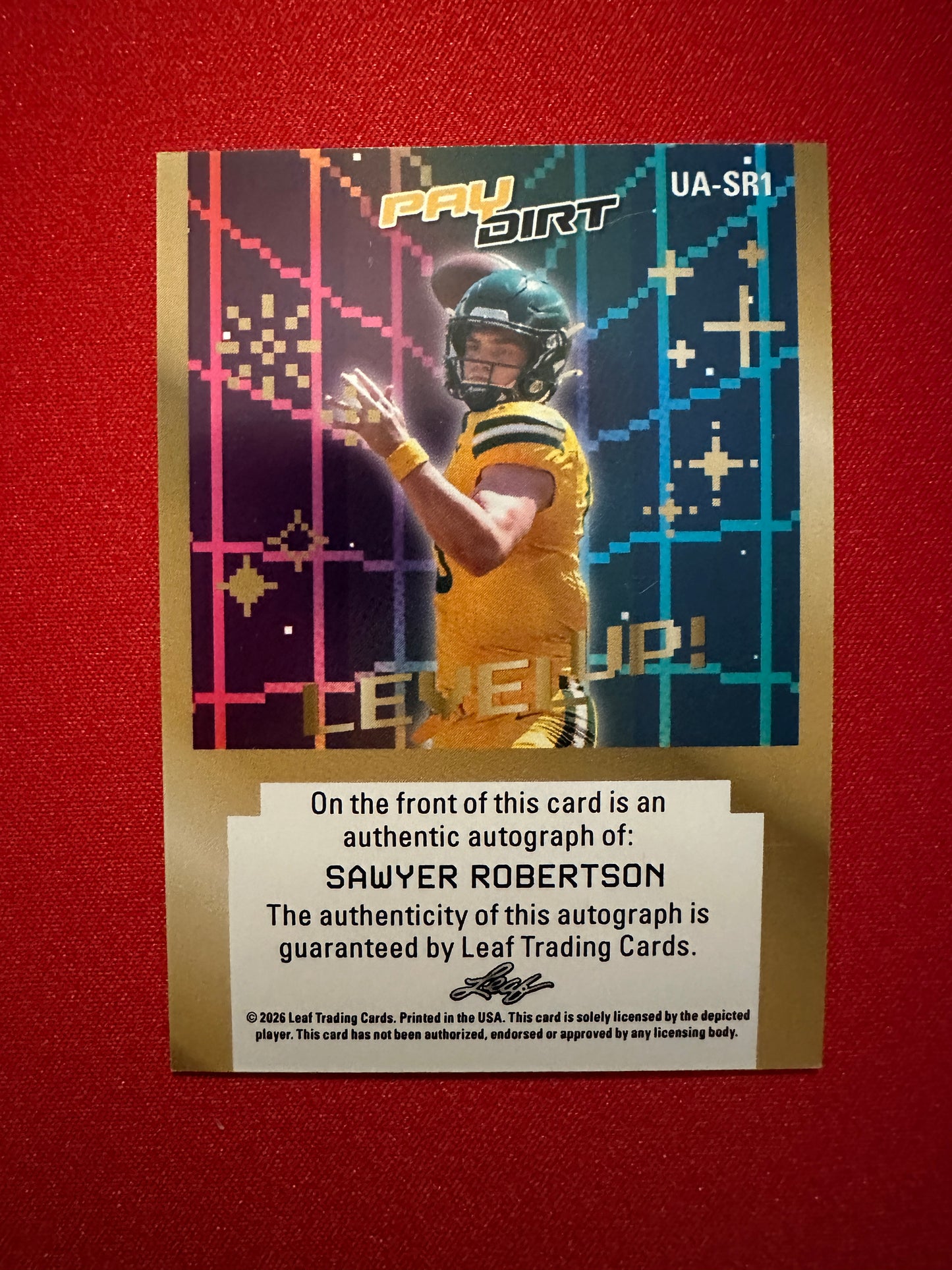 Sawyer Robertson 2026 Leaf Paydirt Football Level Up! Pink Parallel Sticker Autograph /25