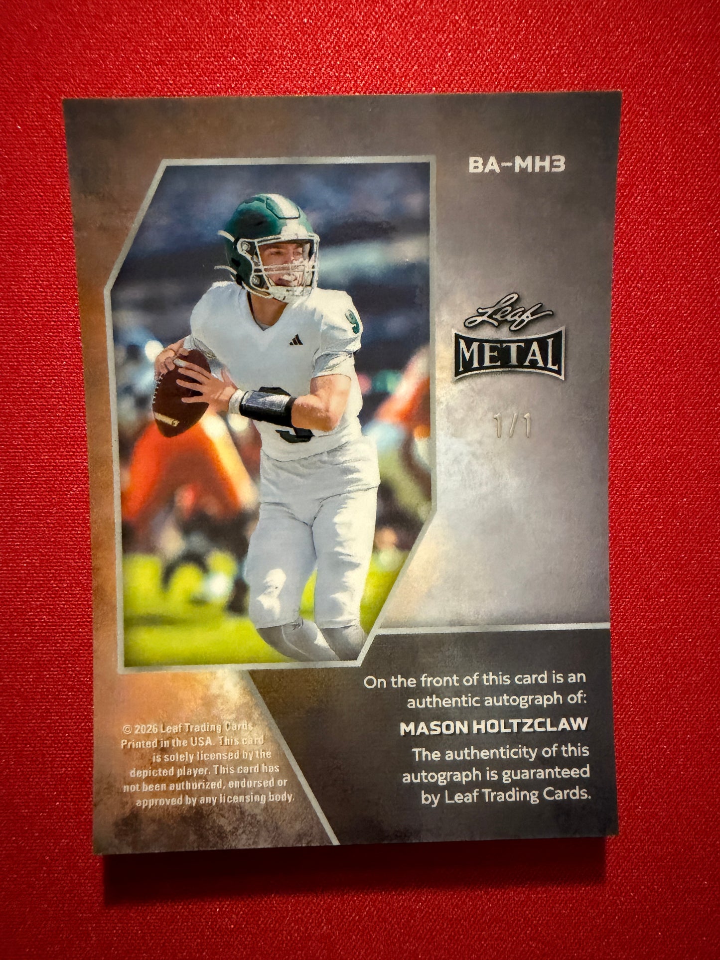 Mason Holtzclaw 2026 Leaf Metal Football Base Auto Black Crystal 1/1
