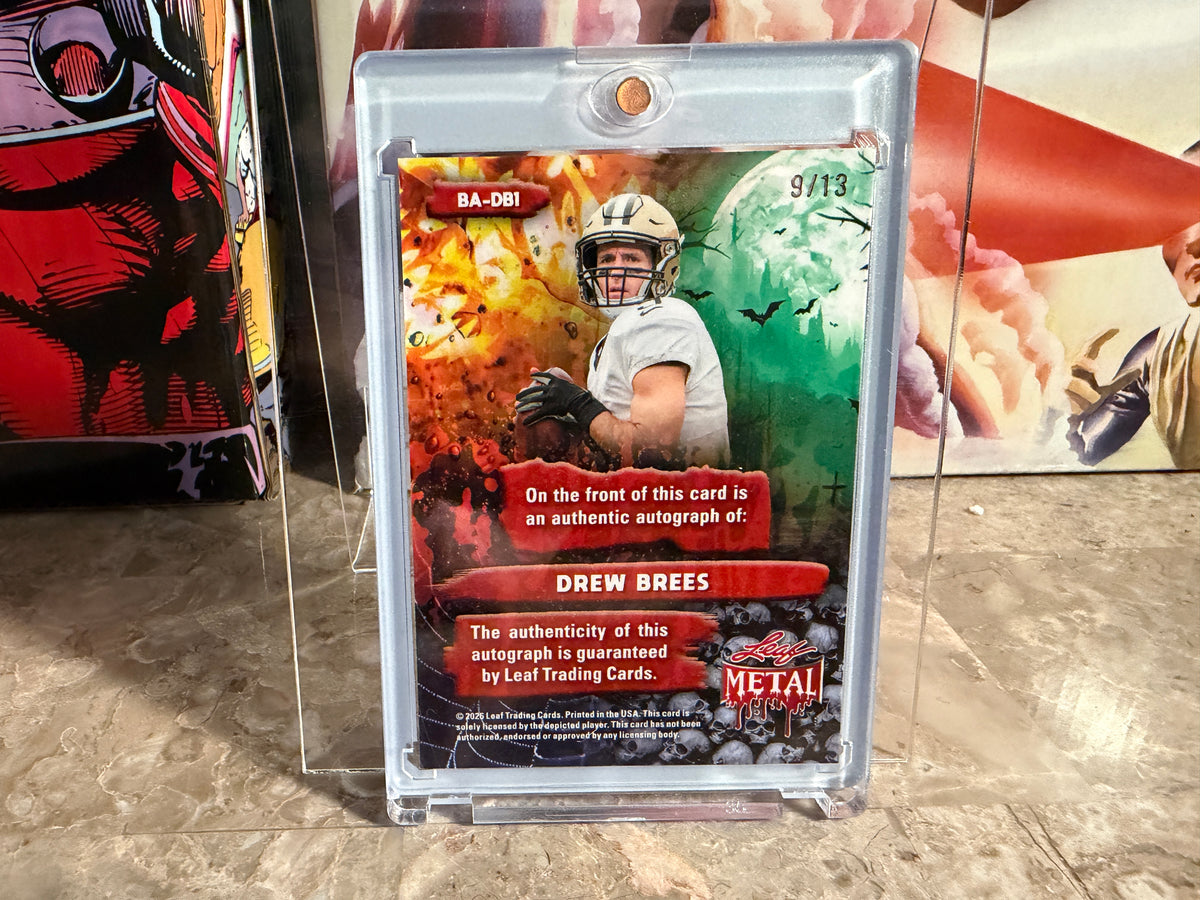 Drew Brees 2026 Leaf Metal Halloween Base Auto Spiderwebs Prismatic /13