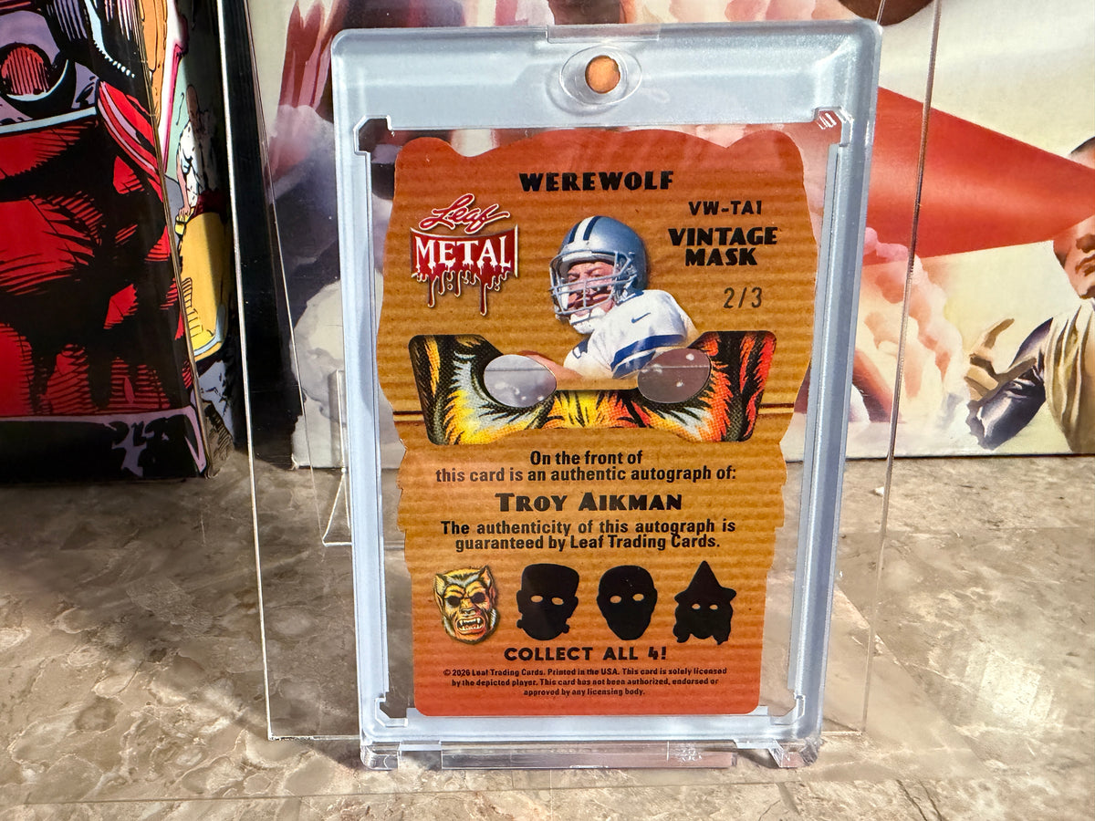 Troy Aikman 2026 Leaf Metal Halloween Werewolf Die-Cut Auto Orange /3