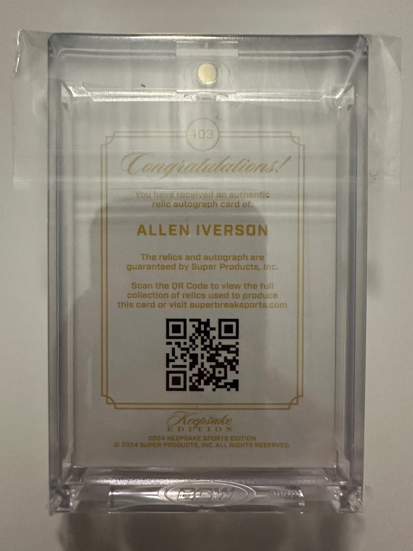 2024 Keepsake Edition ALLEN IVERSON Gem Jersey Patch Auto # /75
