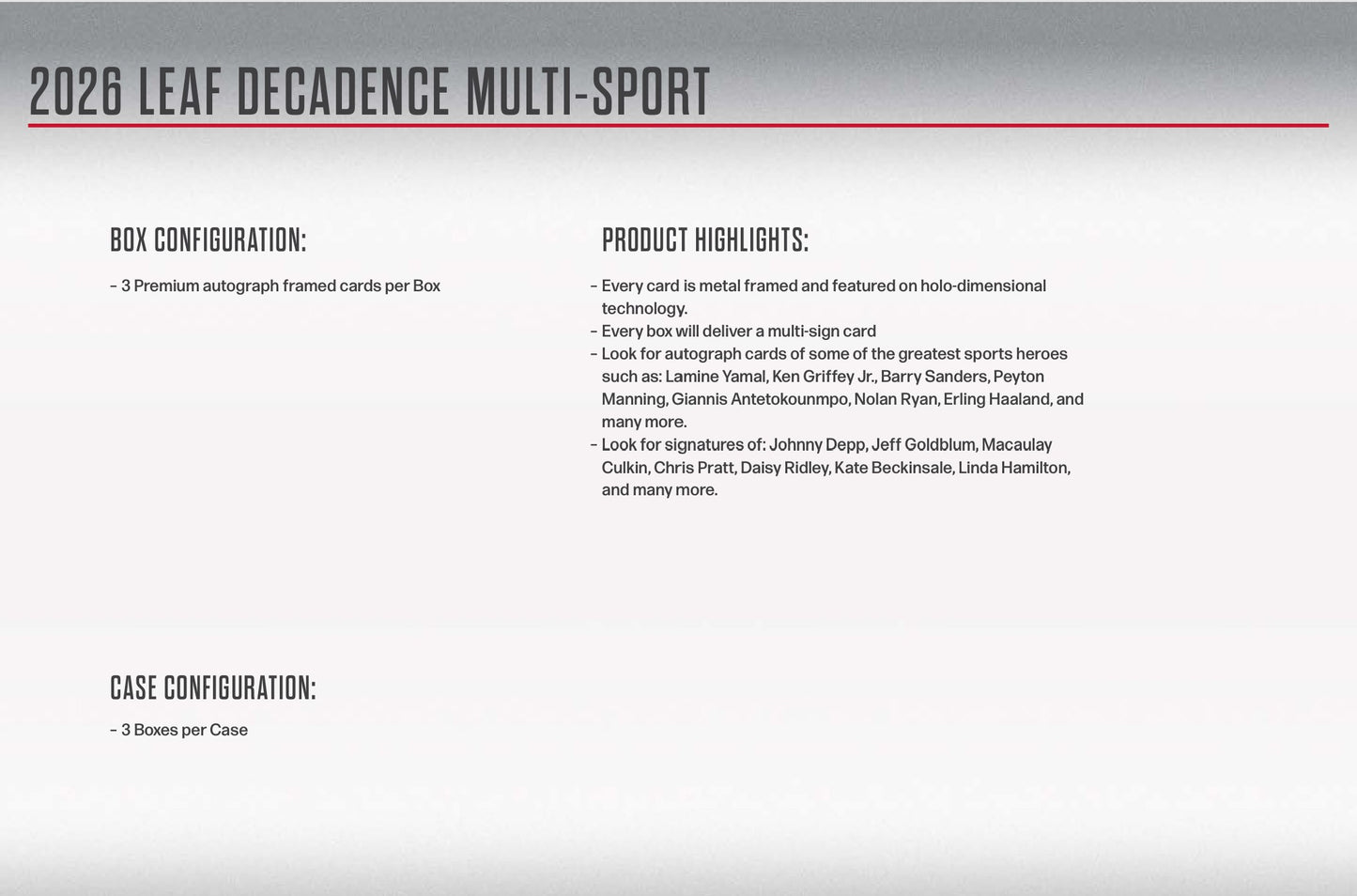 2026 Leaf Decadence Multi-Sport Hobby Box