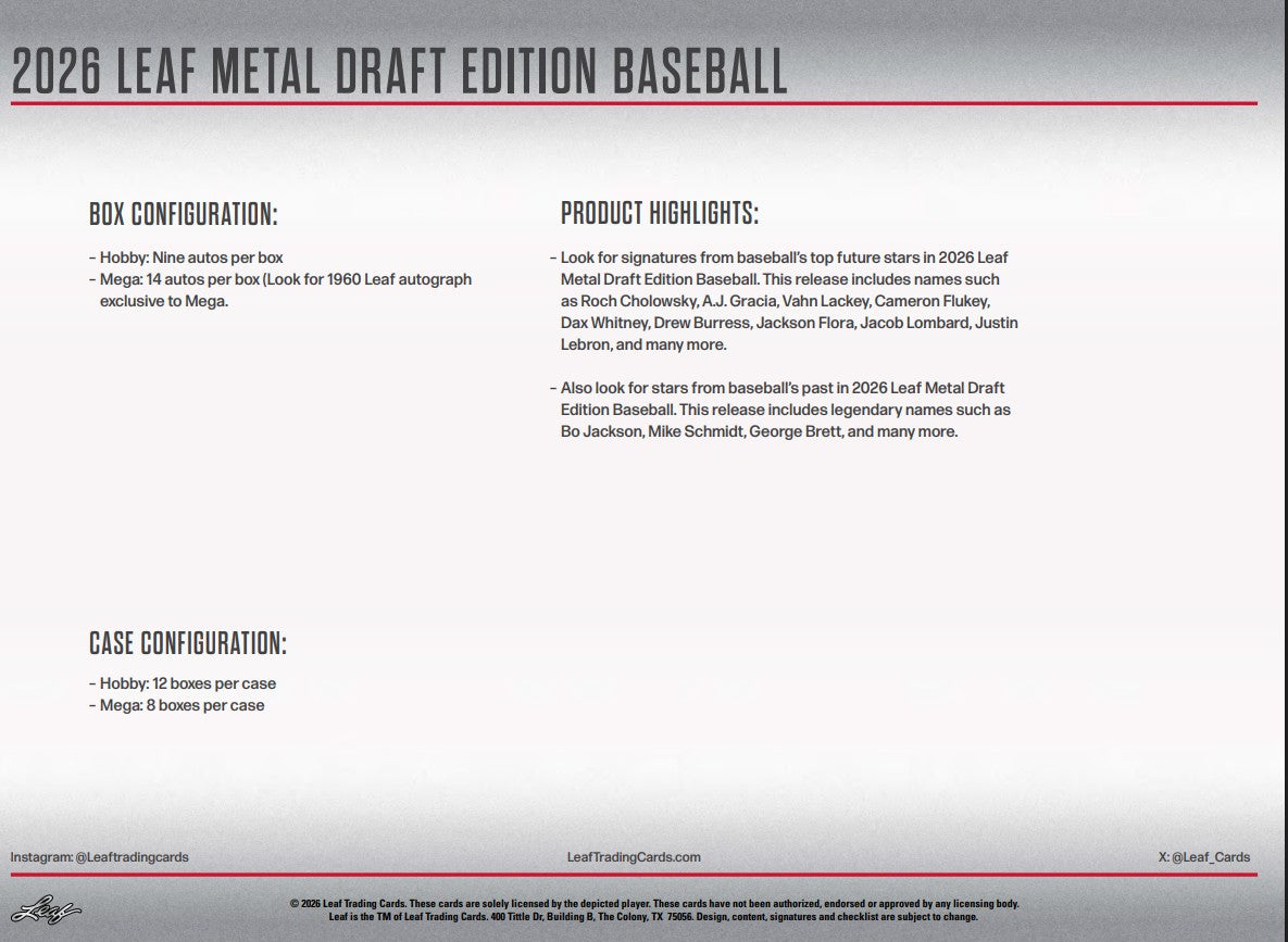 2026 Leaf Metal Draft Edition Baseball Hobby Box