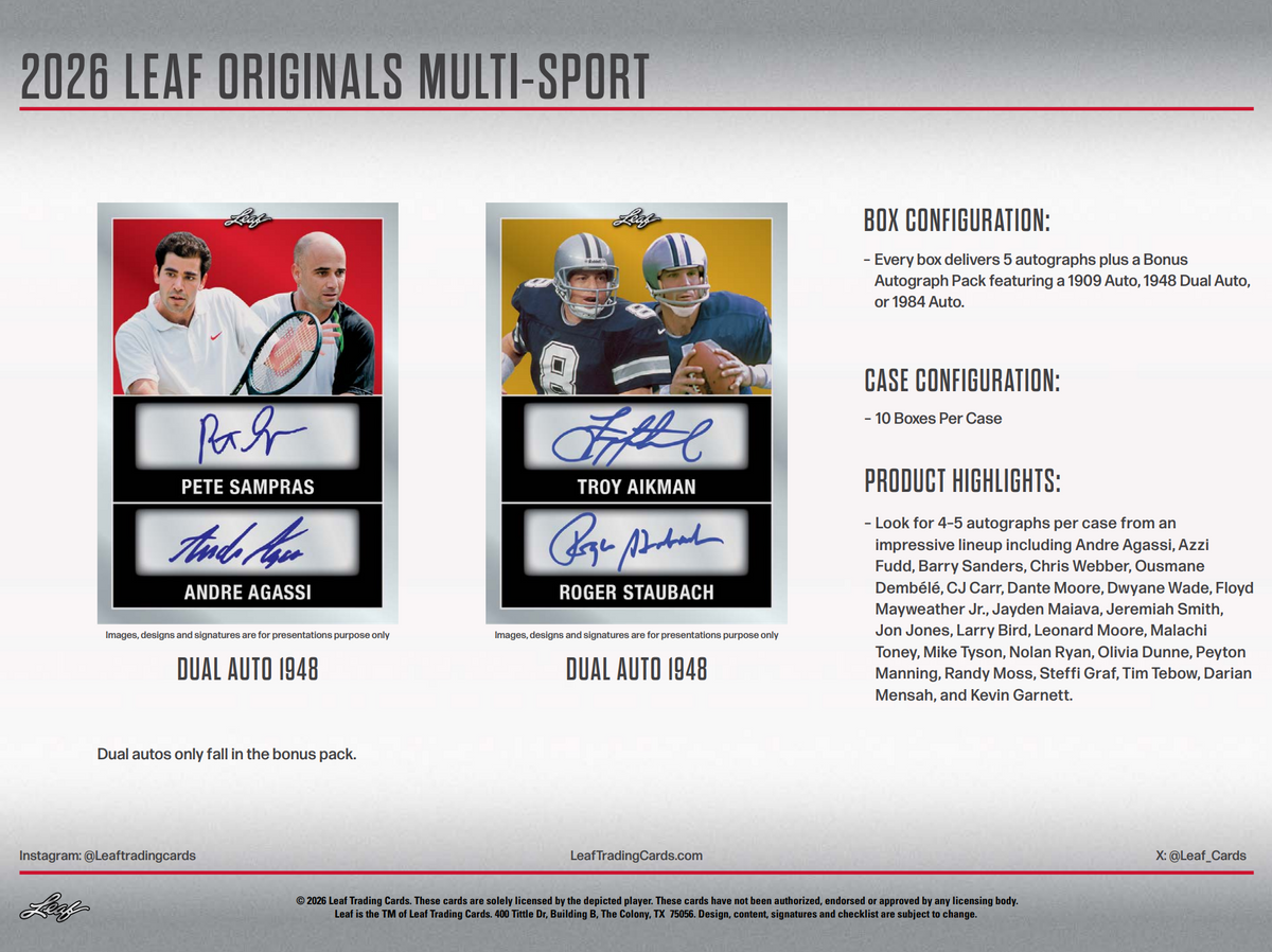 2026 Leaf Originals Multi-Sport Hobby 10-Box Case