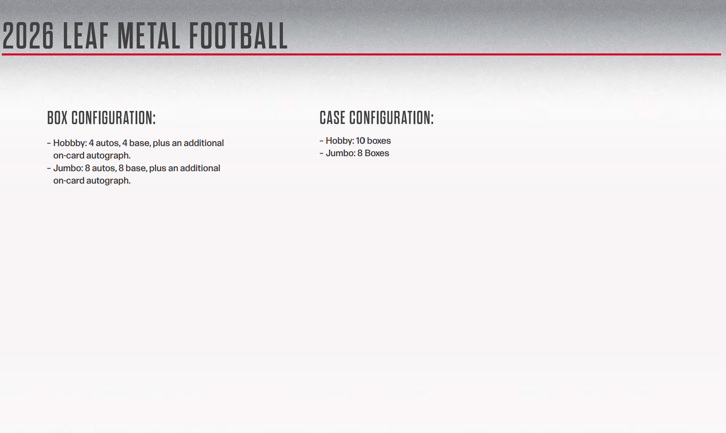 2026 Leaf Metal Football Jumbo Hobby 8-Box Case