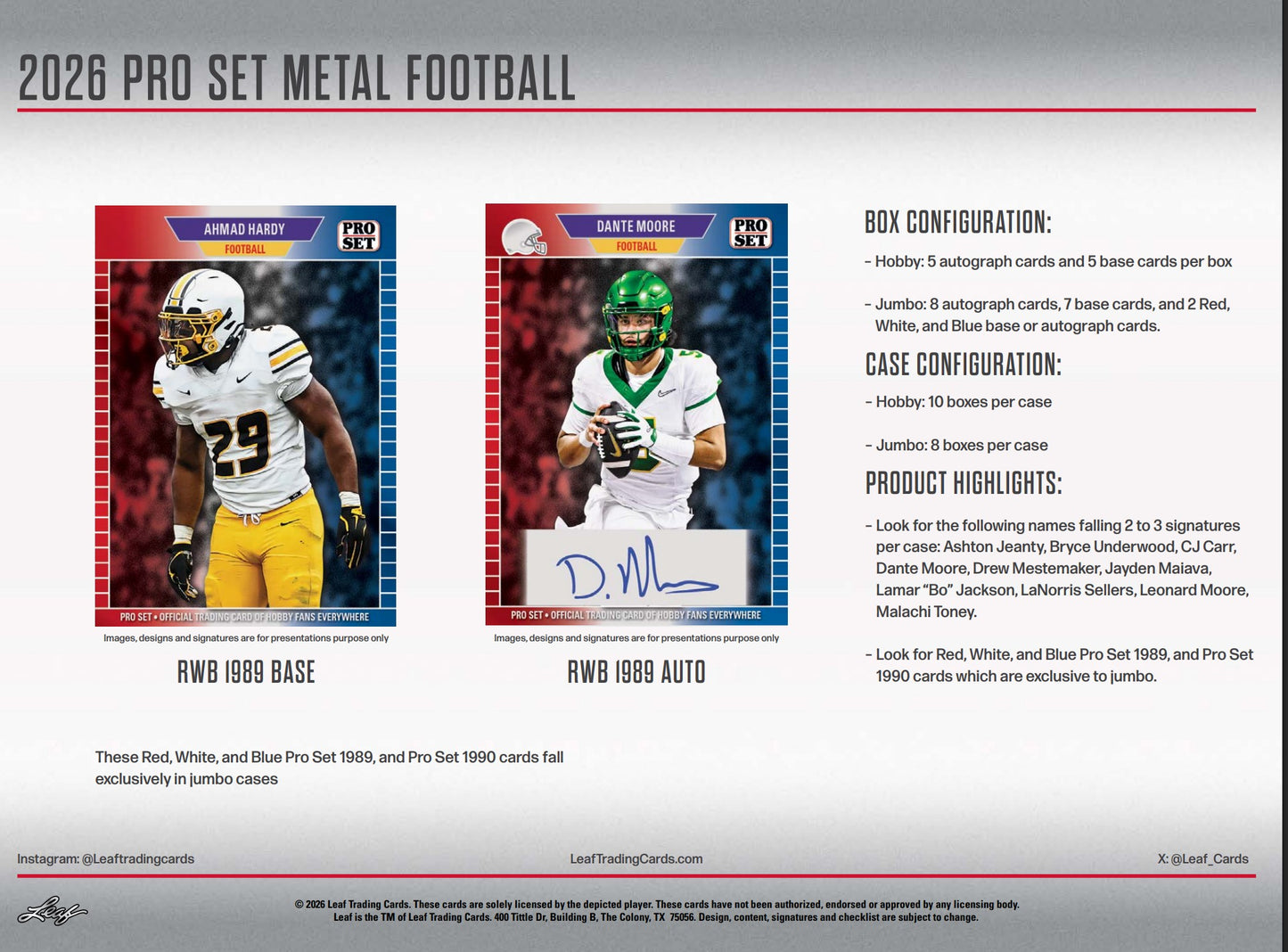 2026 Leaf Pro Set Metal Football Jumbo Box (2026)