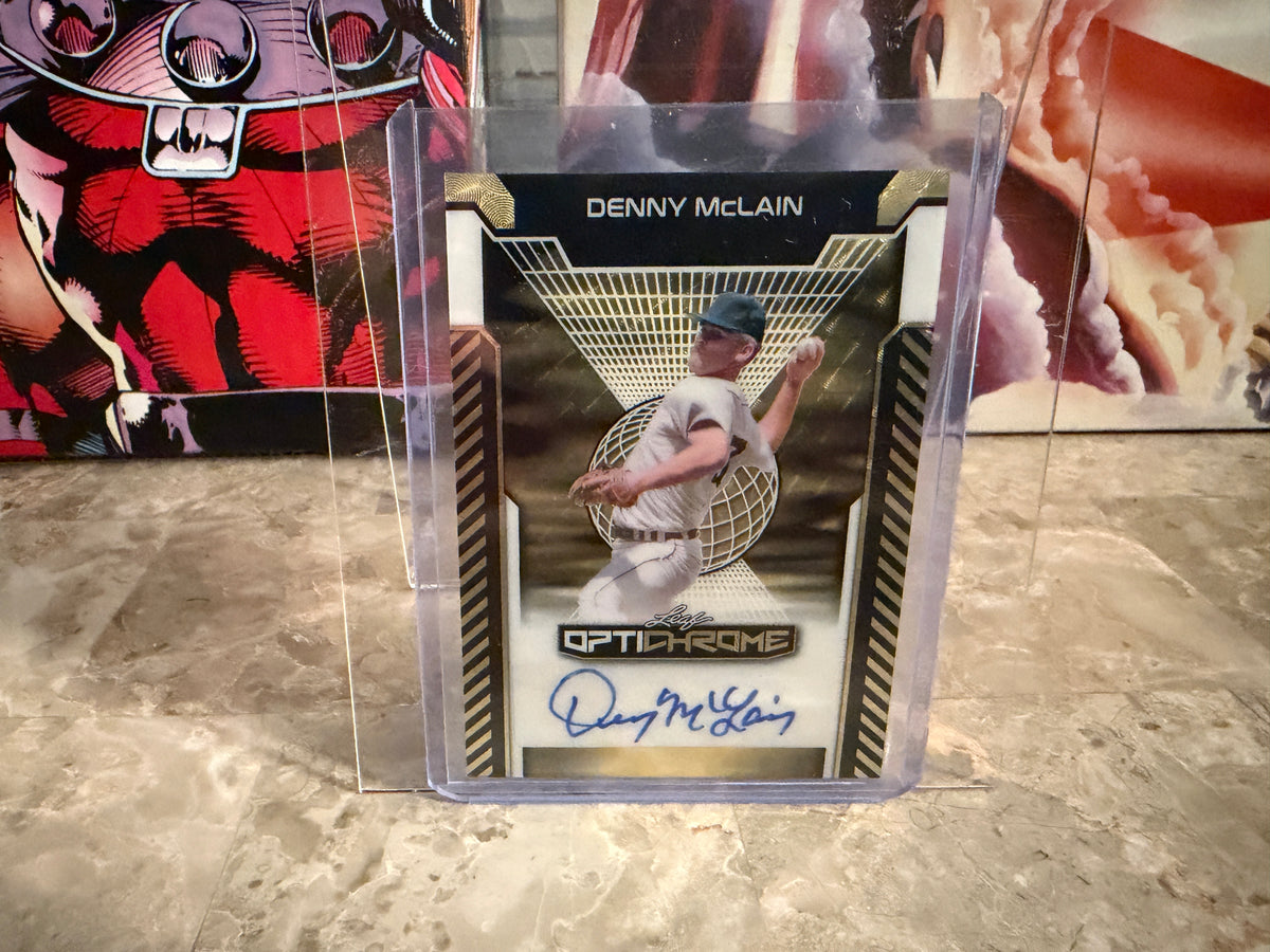 Denny McLain 2025 Leaf Optichrome Baseball Base Auto Gold Super Prismatic 1/1