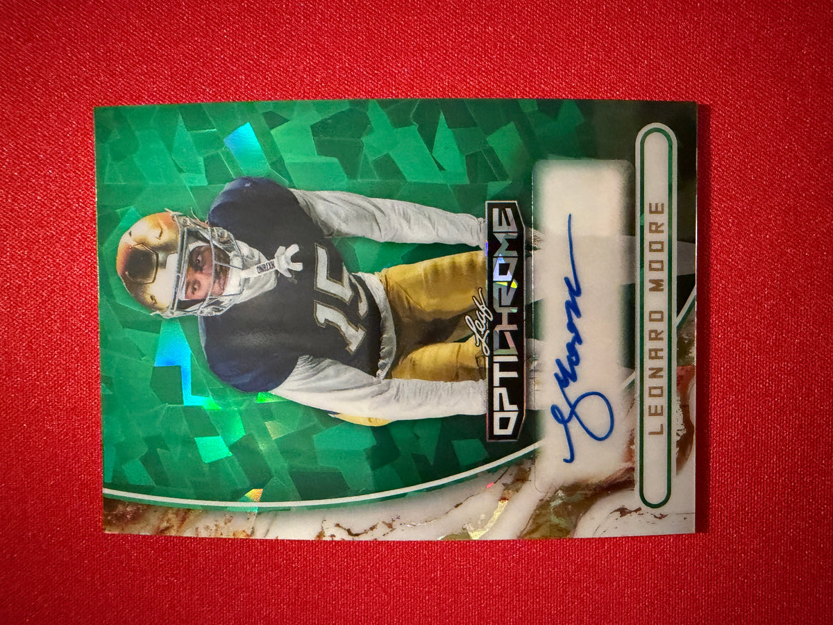 Leonard Moore 2026 Leaf Optichrome Football Base Auto Green Crystal /3