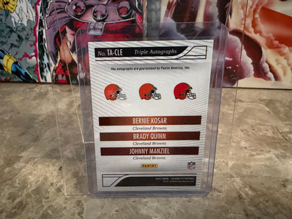 Bernie Kosar Brady Quinn Manziel 2025 Panini Silhouette Triple Autographs 1/25 Bookend
