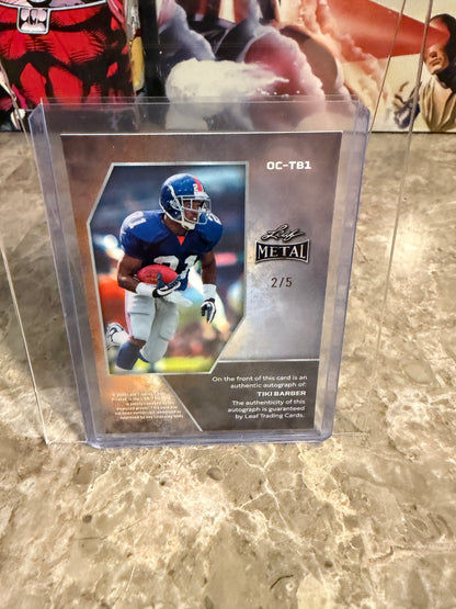 2026 Leaf Metal Football Pink Prismatic On-Card Auto Tiki Barber 2/5