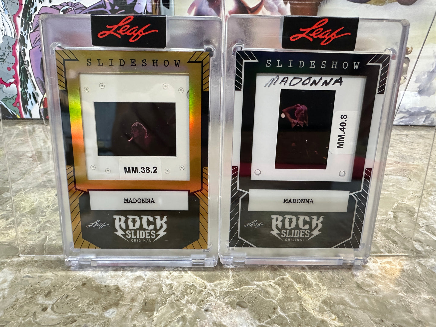 2026 Leaf Slideshow MADONNA Metal /25 & Sexy Celebrity Base 2-Slide Lot PROMO