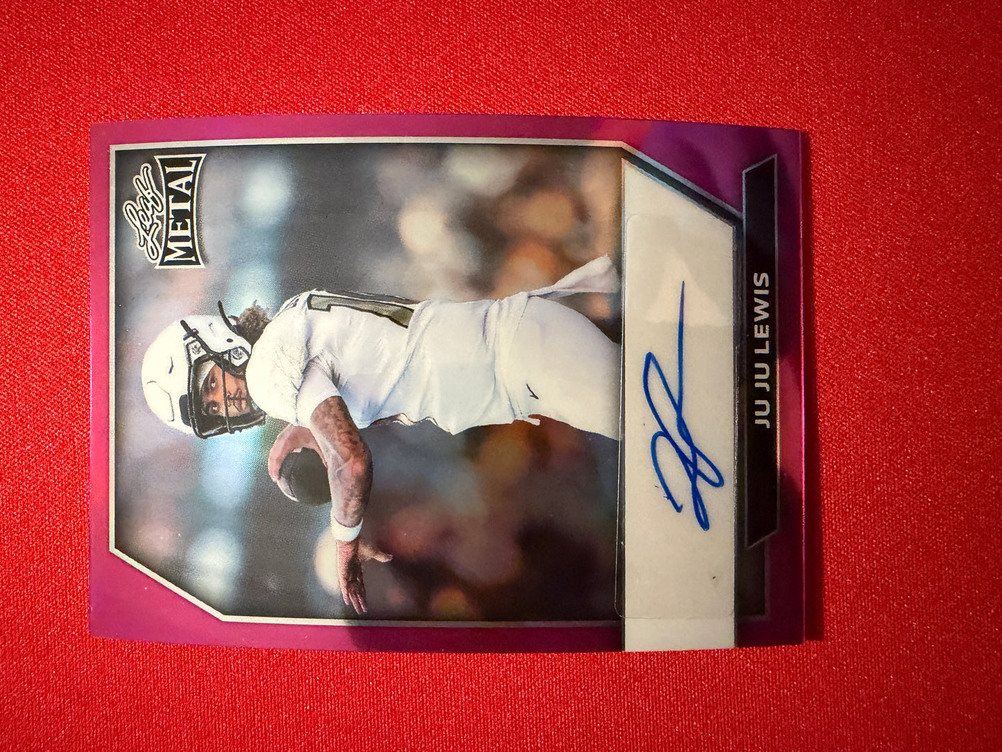 Juju Lewis 2026 Leaf Metal Football Auto Pink Explode 2-Card Lot