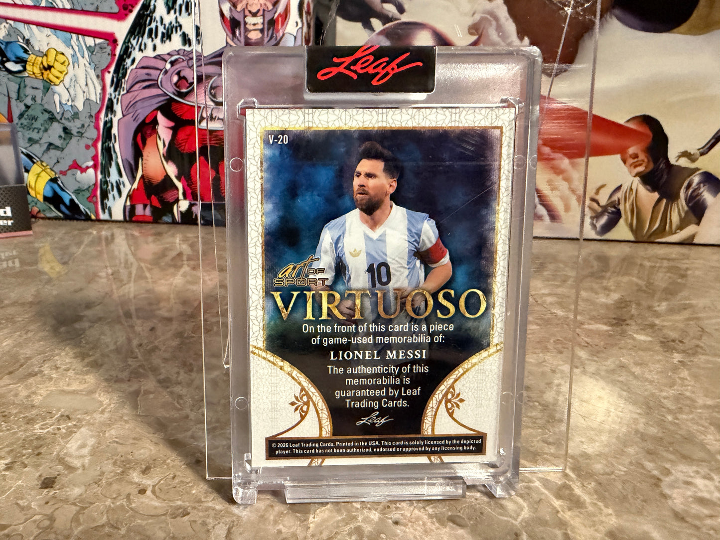 Lionel Messi 2026 Leaf Art of Sport Virtuoso Patch Purple 1/4 Bookend