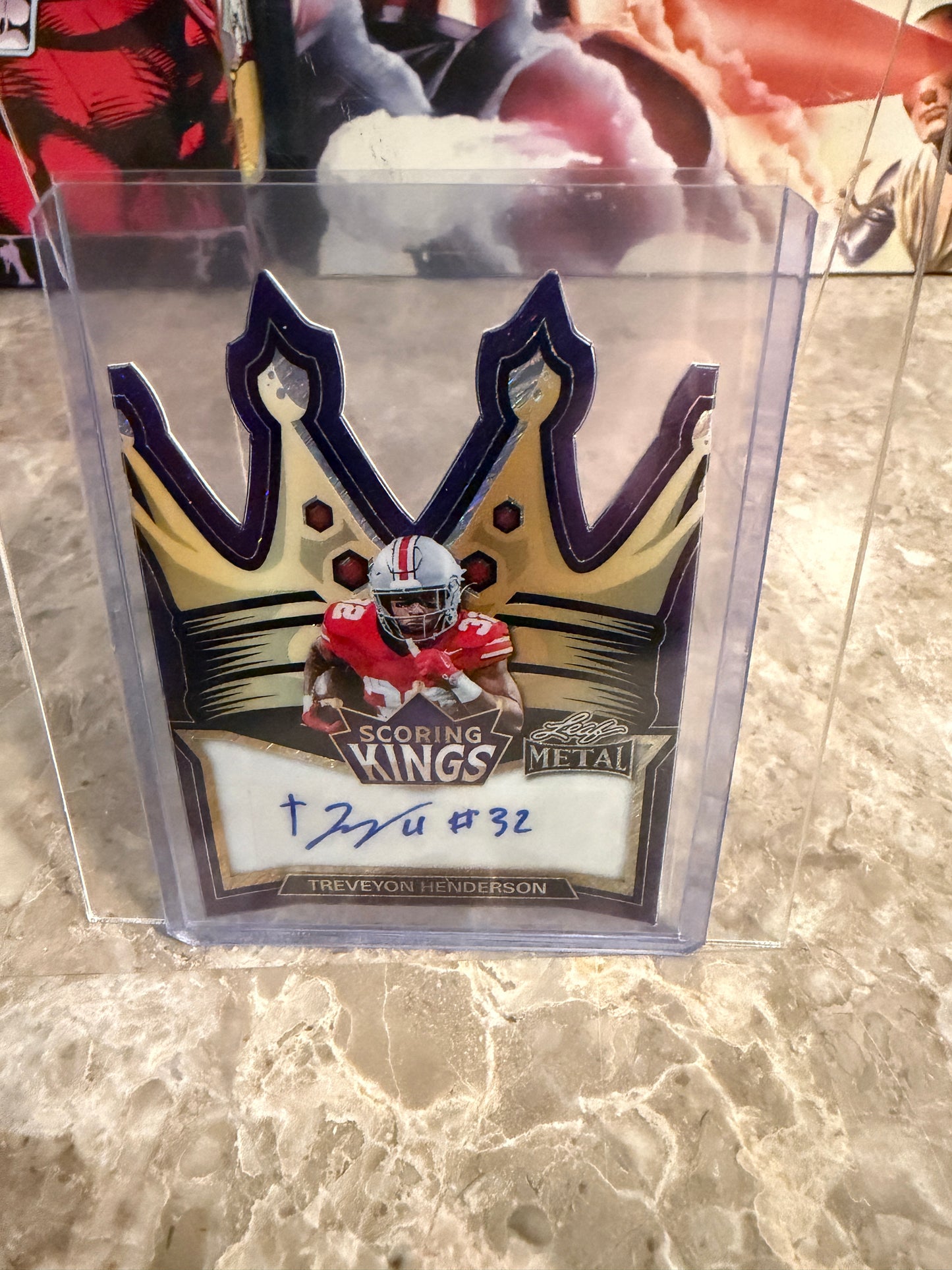 2026 Leaf Metal Football Scoring Kings TreVeyon Henderson Purple Shimmer Auto 1/7