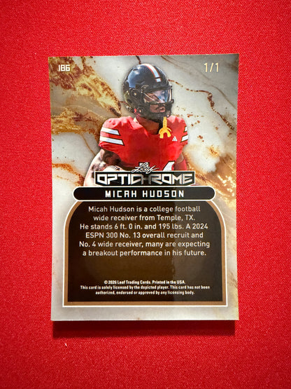 Micah Hudson 2026 Leaf Optichrome Music Super Gold Prismatic 1/1