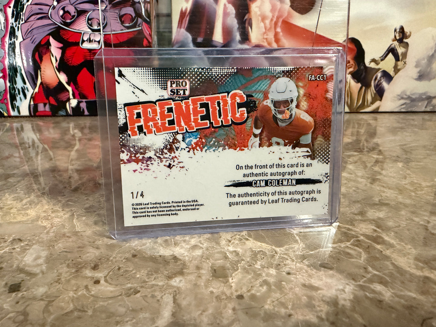 2026 Leaf Pro Set Metal Football Cam Coleman Frenetic Auto Orange Color Match 1/4