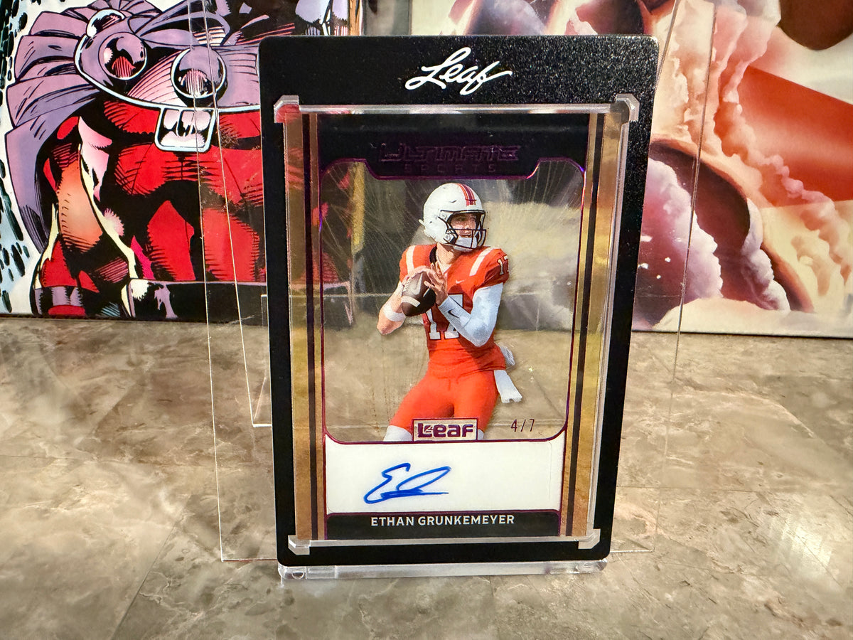 Ethan Grunkemeyer 2026 Leaf Ultimate Sports Gold Leaf Clear Auto Purple /7