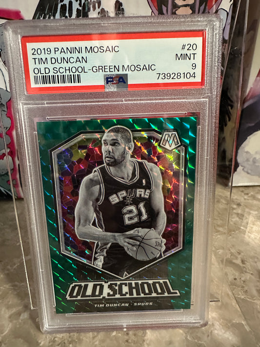Tim Duncan #20 PSA 9 Mint (2019 Panini Mosaic Old School) - Green Mosaic