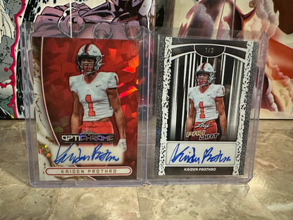 Kaiden Prothro AUTO LOT 2026 Leaf Optichrome Red Crystal /4 & Paydirt White /3