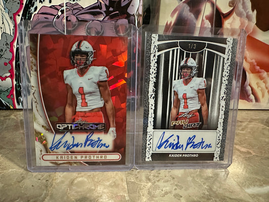 Kaiden Prothro AUTO LOT 2026 Leaf Optichrome Red Crystal /4 & Paydirt White /3