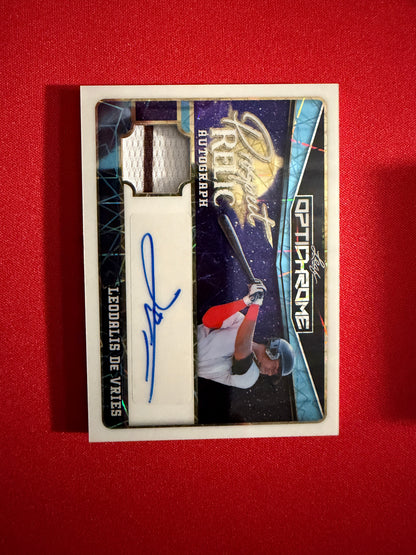 Leo De Vries 2025 Leaf Optichrome Baseball Prospect Relic Auto 7/7 Bookend