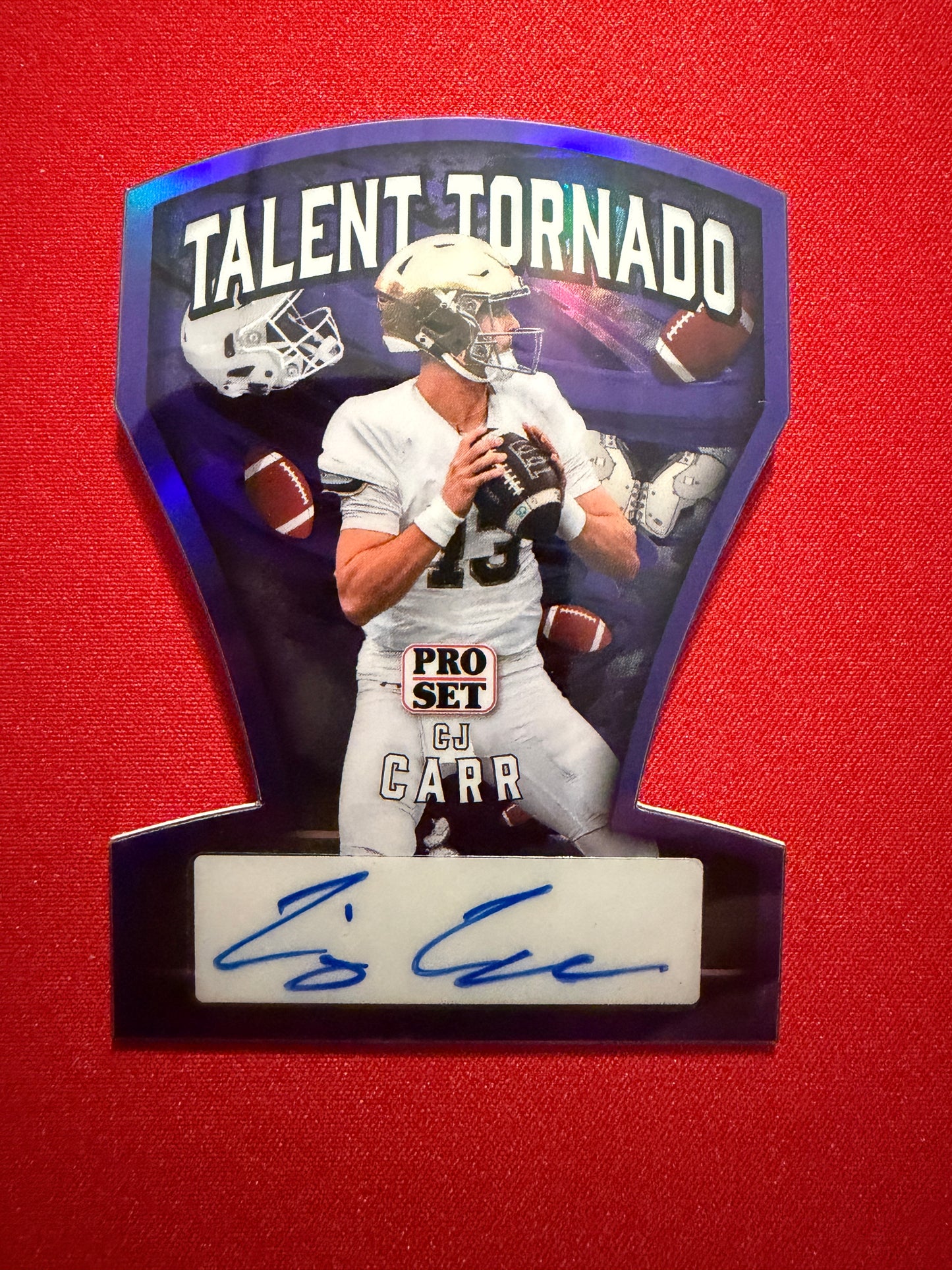 2026 Leaf Pro Set Metal Football CJ Carr Talent Tornado Auto Purple /7