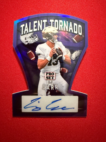 2026 Leaf Pro Set Metal Football CJ Carr Talent Tornado Auto Purple /7