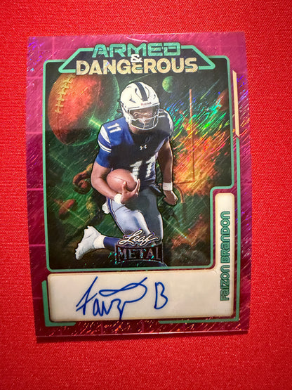2026 Leaf Metal Football Faizon Brandon Auto Armed & Dangerous Pink Shimmer /6