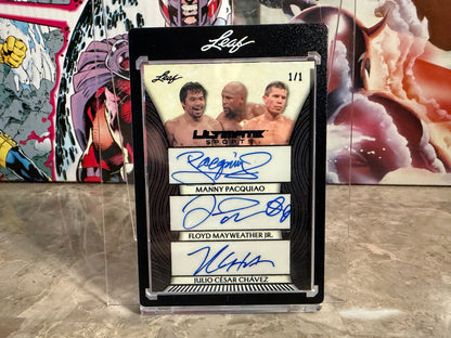 Manny Pacquiao Floyd Mayweather Chavez 2026 Leaf Ultimate Sports 3 Black 1/1