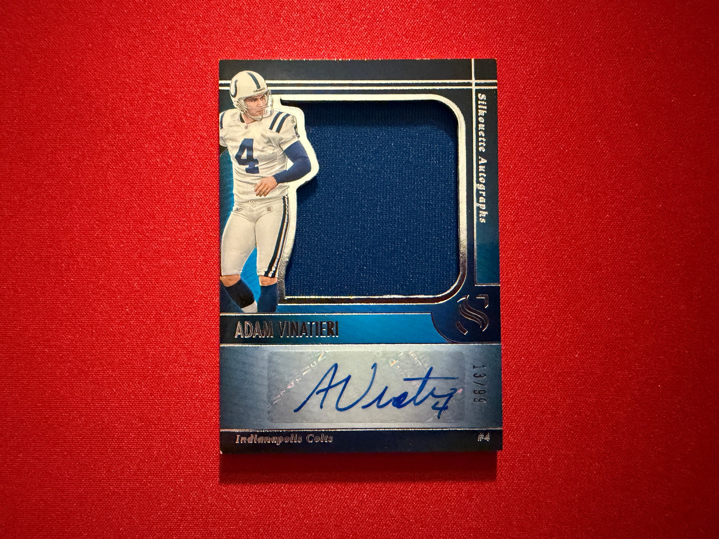 Adam Vinatieri 2025 Panini Silhouette Football Silhouette Autographs Patch Auto /99