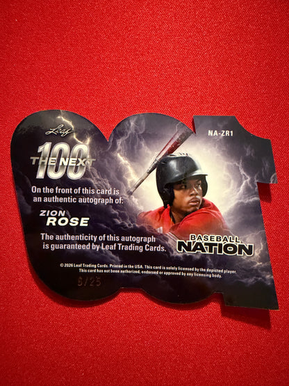 Zion Rose 2026 Leaf Baseball Nation The Next 100 Auto 2-Card Lot