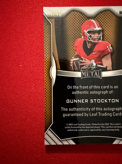 Gunner Stockton 2026 Leaf Trinity Football Metal Auto Orange Shimmer /40