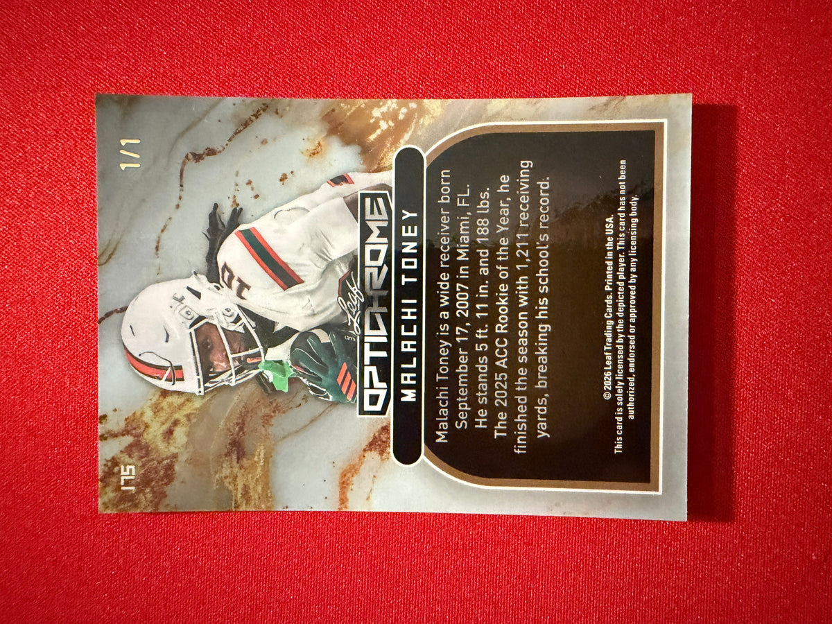 Malachi Toney 2026 Leaf Optichrome Football Platinum Crystal 1/1