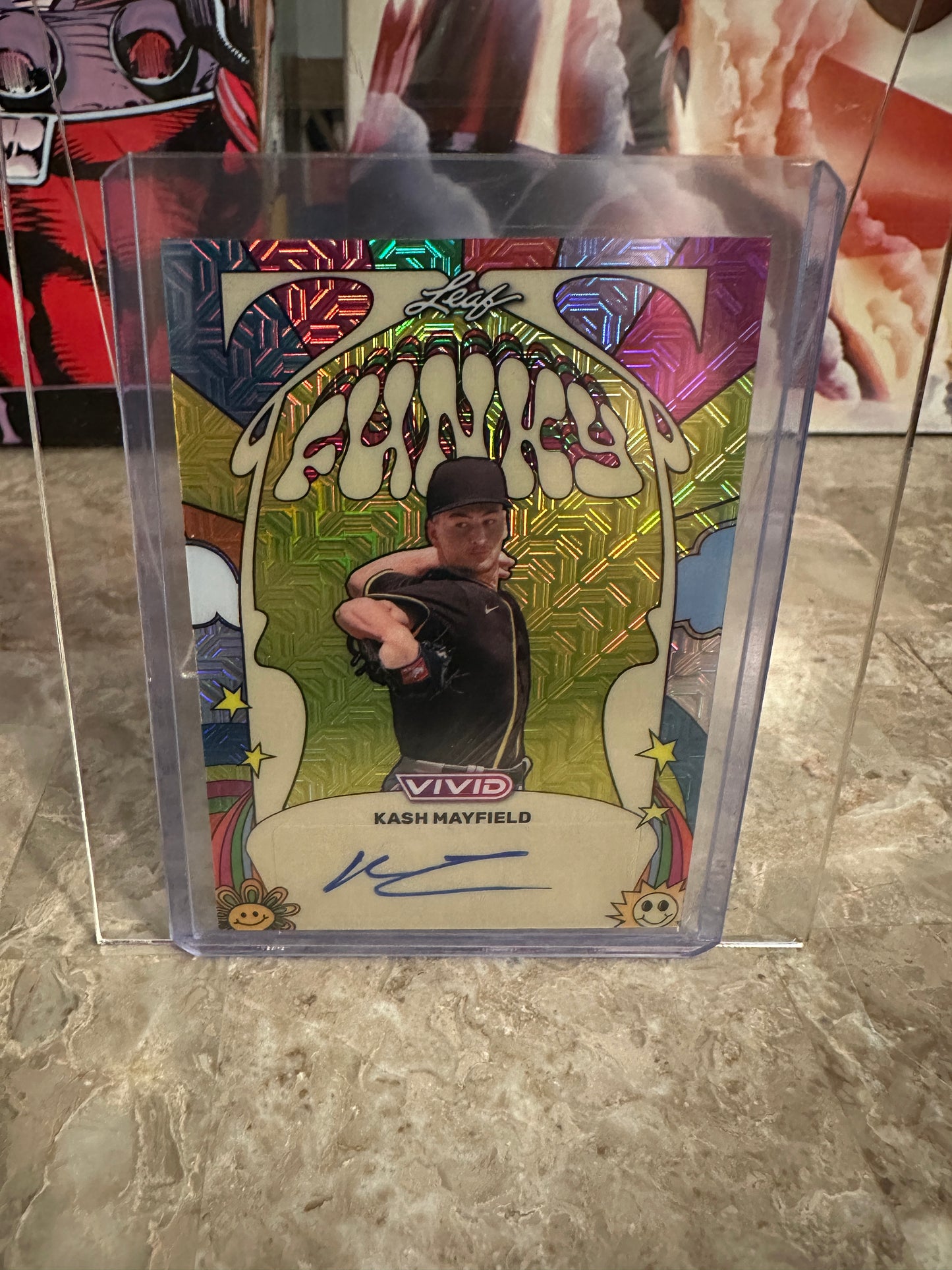 Kash Mayfield 2026 Leaf Vivid Funky Yellow Techno Foil AUTO 1/1 Padres 1st Rd