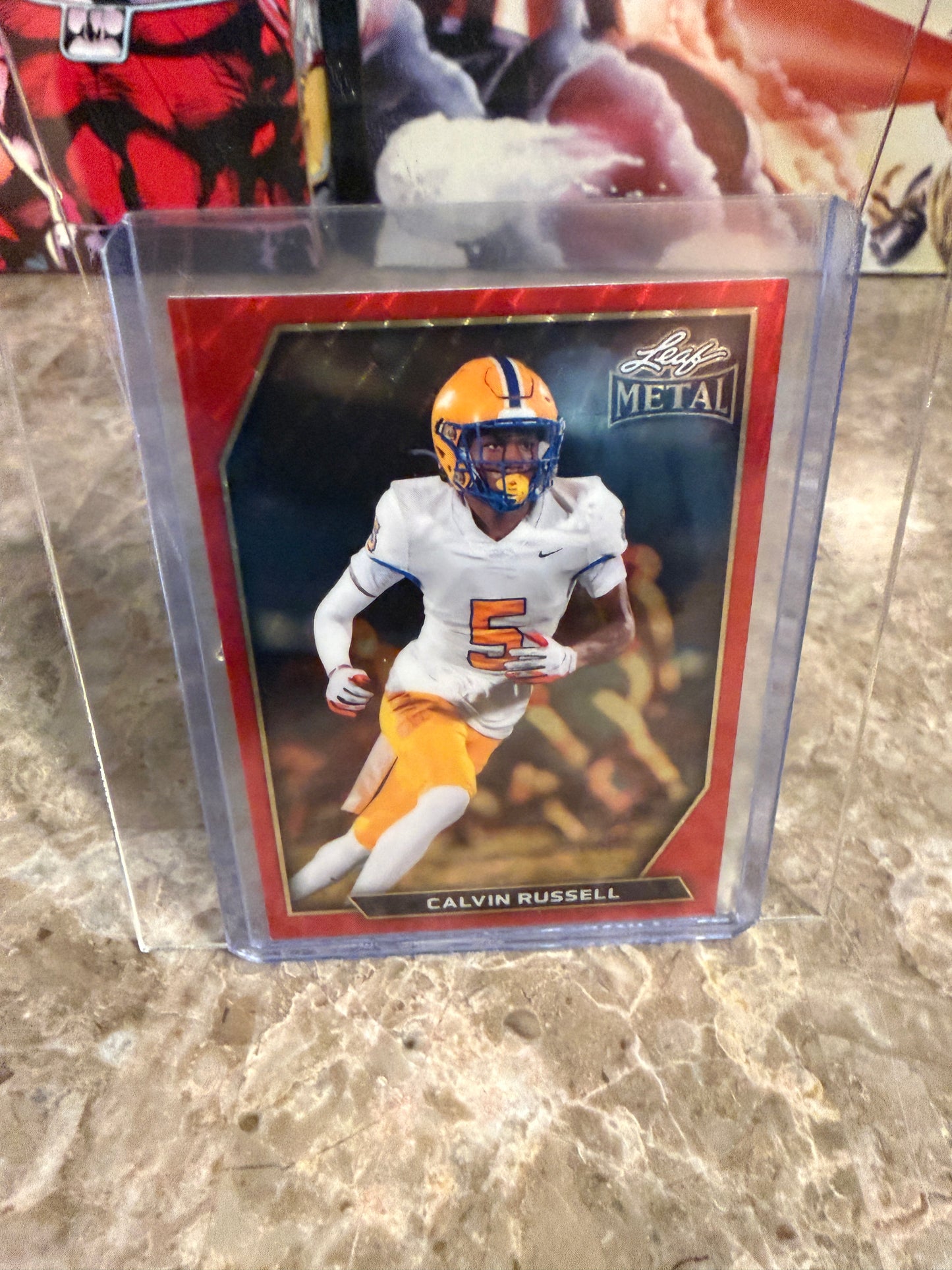 2026 Leaf Metal Football Calvin Russell Base Red Flood 1/1