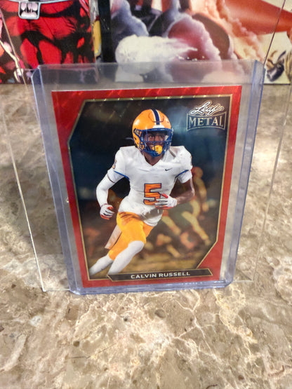 2026 Leaf Metal Football Calvin Russell Base Red Flood 1/1